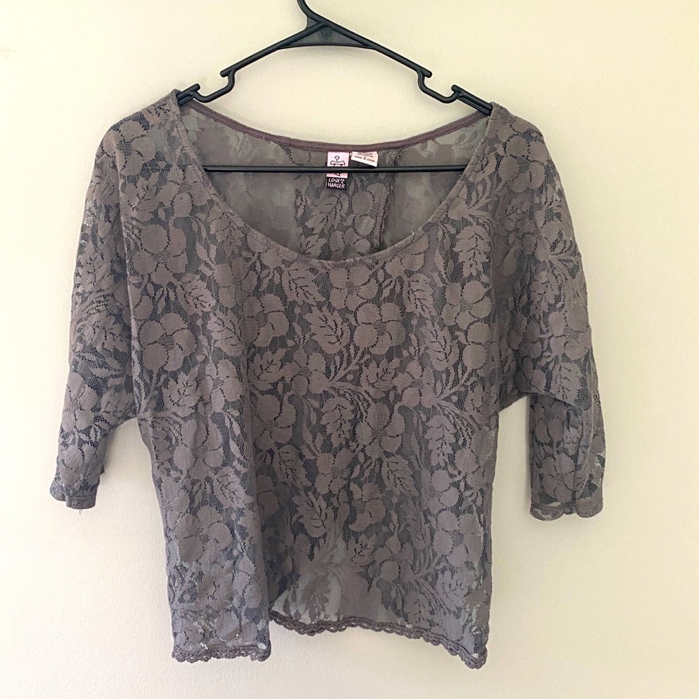 🎉4/$25 Love On A Hanger Lace Semi Sheer Lightweight Crop Top Gray Size Large